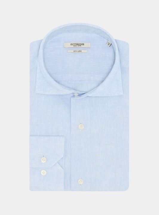 Camisa 100% lino con cuello semifrances