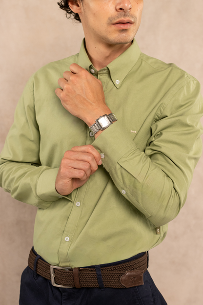 Camisa Antimanchas Oxford Verde Sage Logo Contraste - Talla Regular
