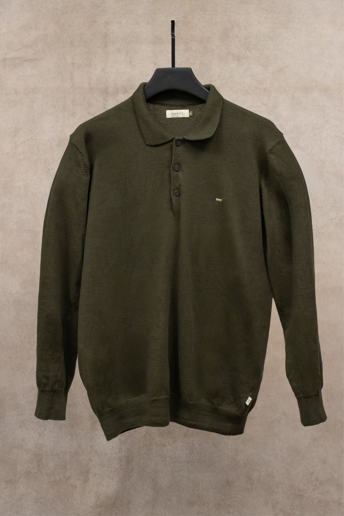 Polera Cuello Polo Tejido Manga Larga Verde Militar