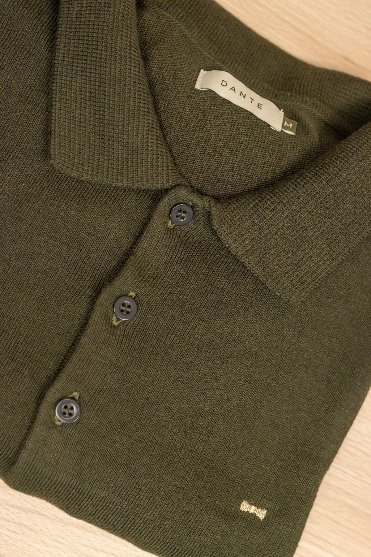 Polera Cuello Polo Tejido Manga Larga Verde Militar