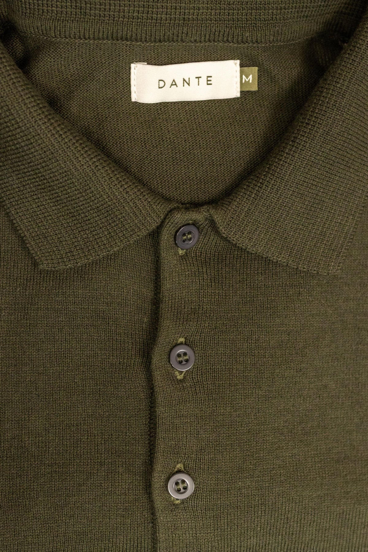 Polera Cuello Polo Tejido Manga Larga Verde Militar