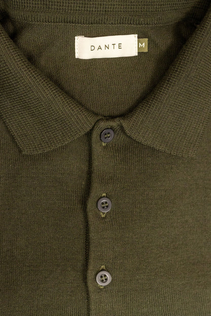 Polera Cuello Polo Tejido Manga Larga Verde Militar