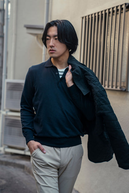 Polera Cuello Polo Tejido Manga Larga Midnight