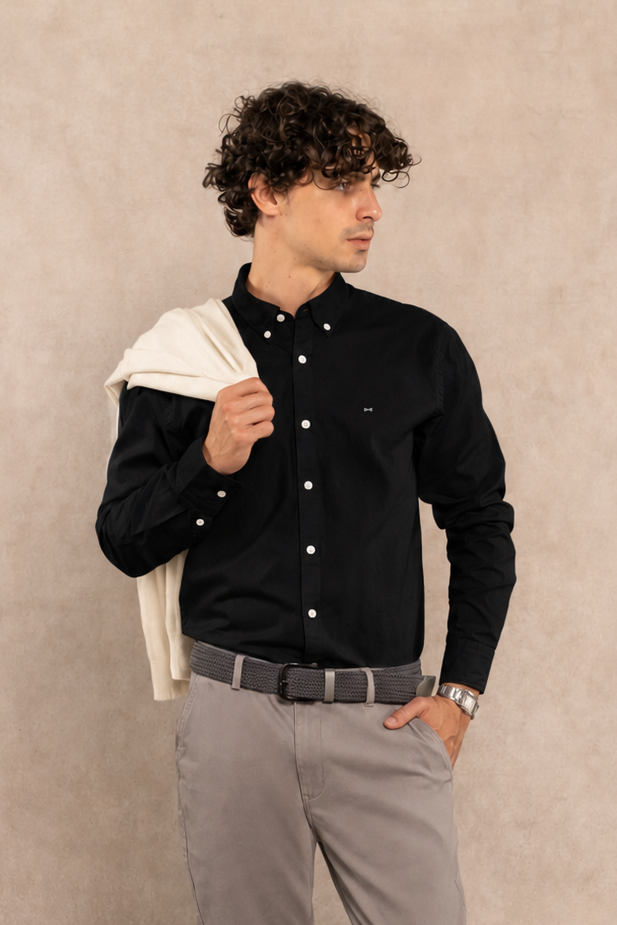 Camisa Antimanchas Popelina Negro Logo Gris Claro