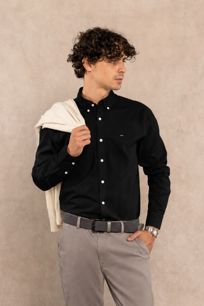 Camisa Antimanchas Popelina Negro Logo Gris Claro