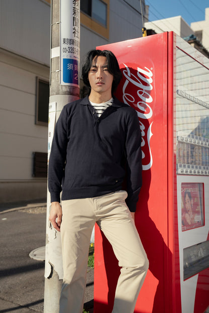 Polera Cuello Polo Tejido Manga Larga Midnight