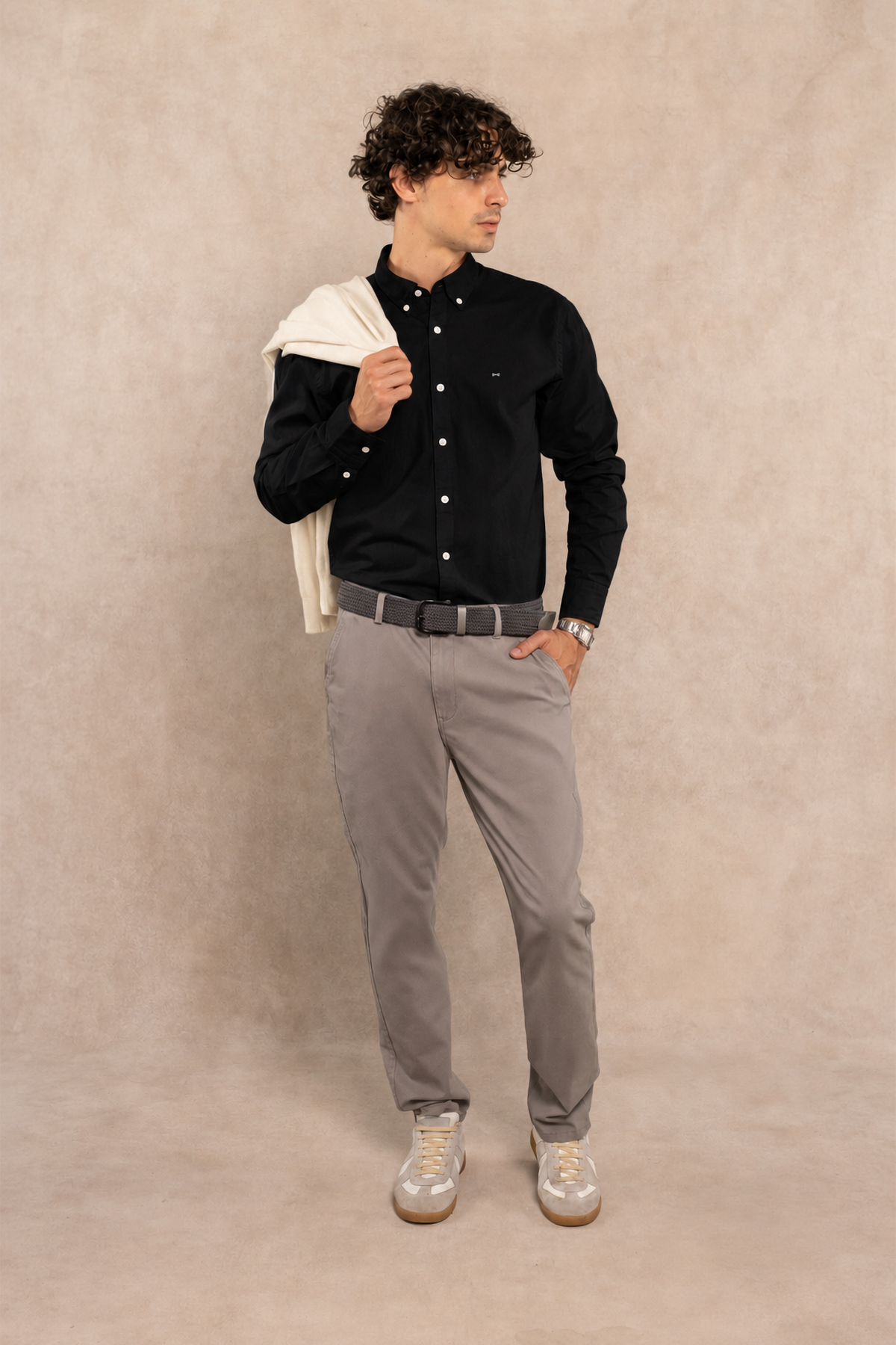 Camisa Antimanchas Popelina Negro Logo Gris Claro