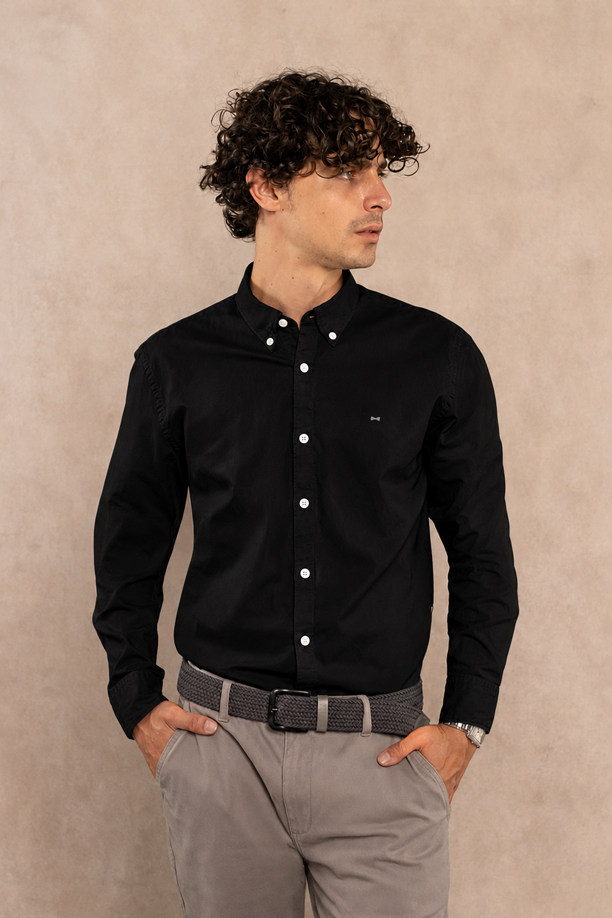 Camisa Antimanchas Popelina Negro Logo Gris Claro