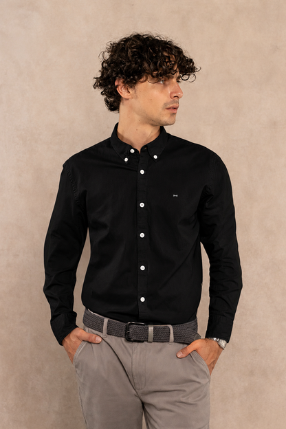 Camisa Antimanchas Popelina Negro Logo Gris Claro