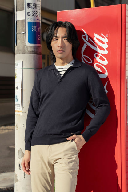 Polera Cuello Polo Tejido Manga Larga Midnight