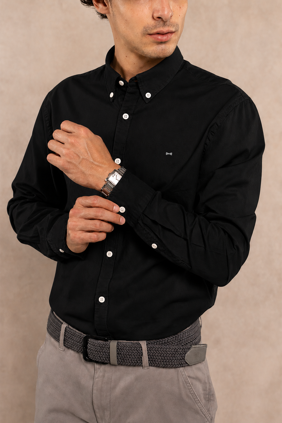 Camisa Antimanchas Popelina Negro Logo Gris Claro