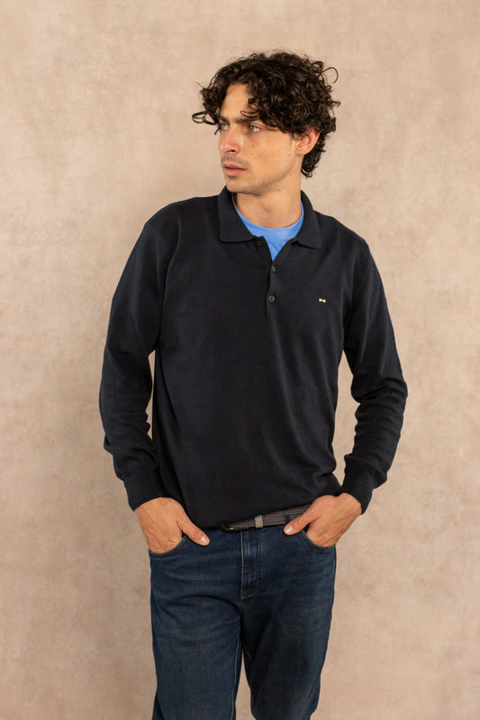 Polera Cuello Polo Tejido Manga Larga Midnight