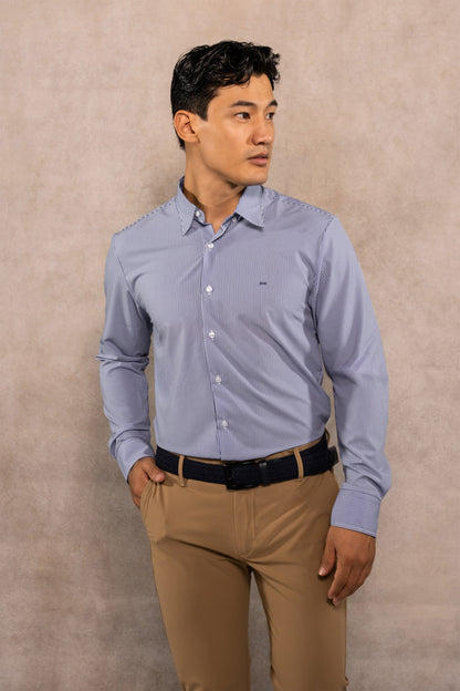 Camisa Performance Antiarrugas Rayas Azul Claro