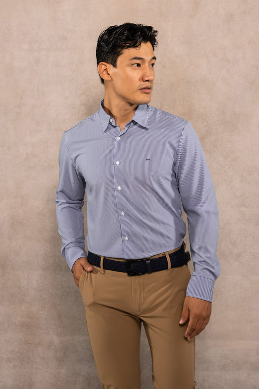 Camisa Performance Antiarrugas Rayas Azul Claro