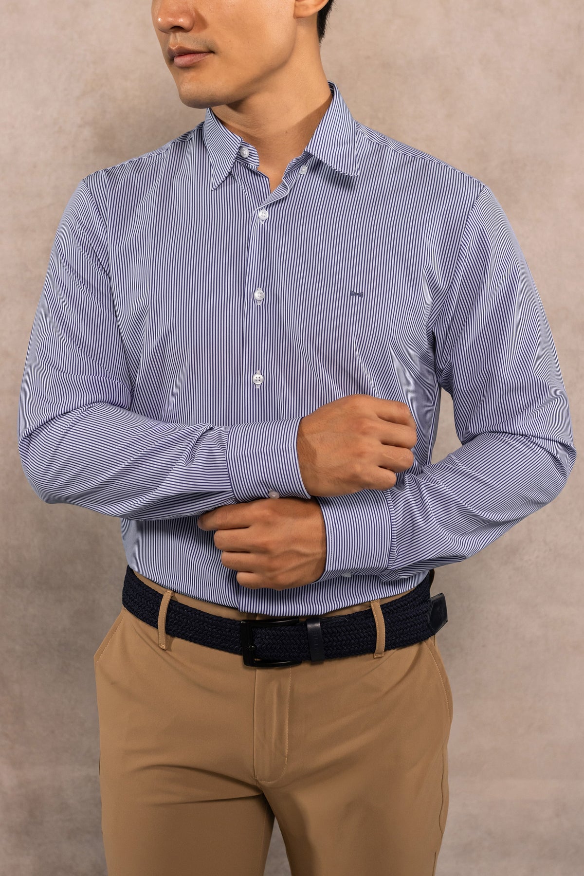 Camisa Performance Antiarrugas Rayas Azul Claro