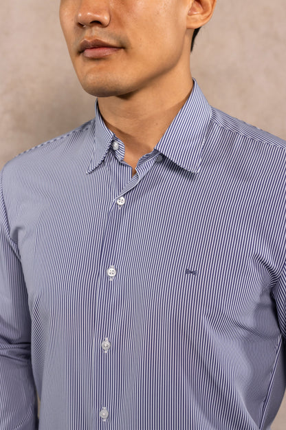 Camisa Performance Antiarrugas Rayas Azul Claro