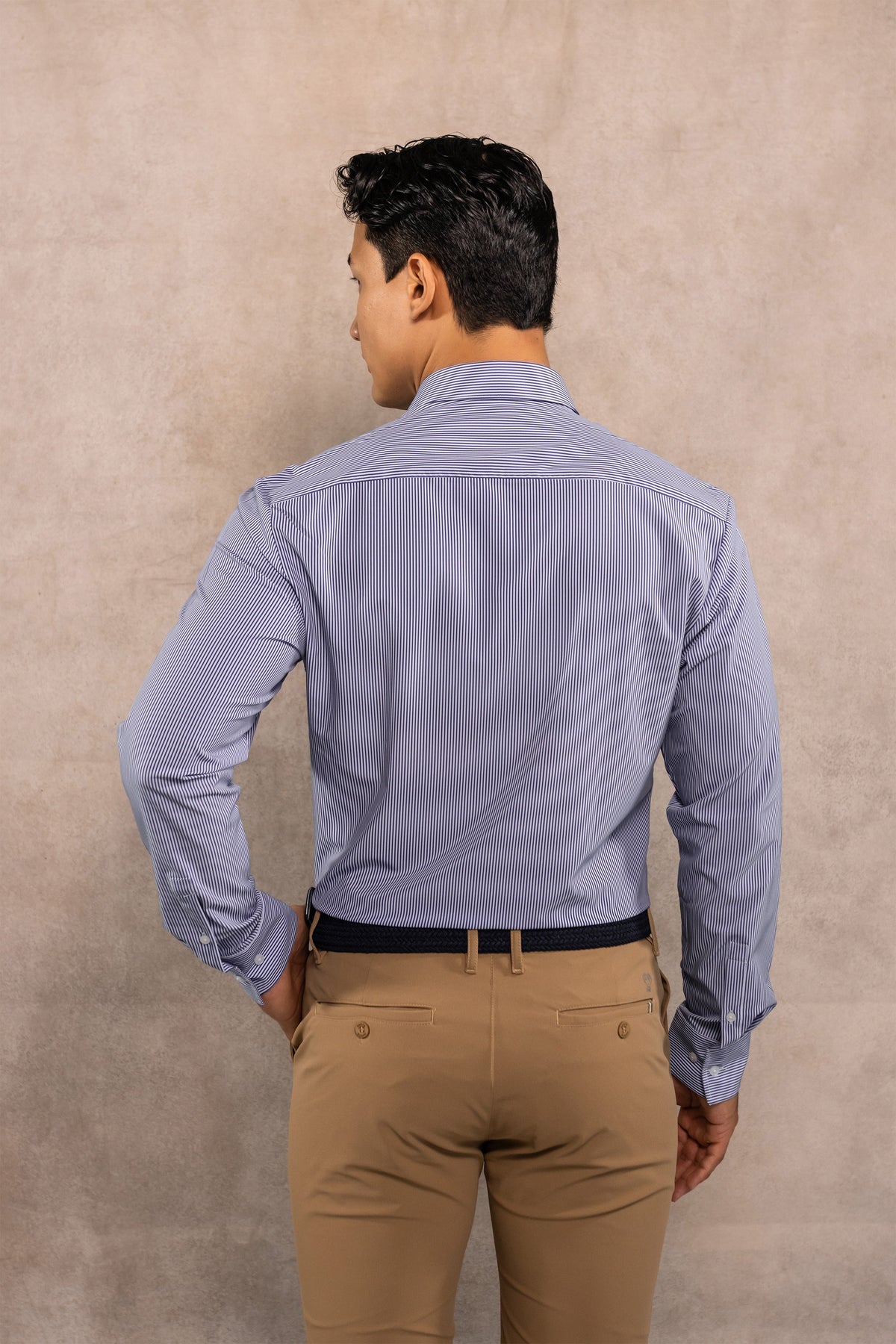 Camisa Performance Antiarrugas Rayas Azul Claro