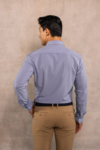 Camisa Performance Antiarrugas Rayas Azul Claro