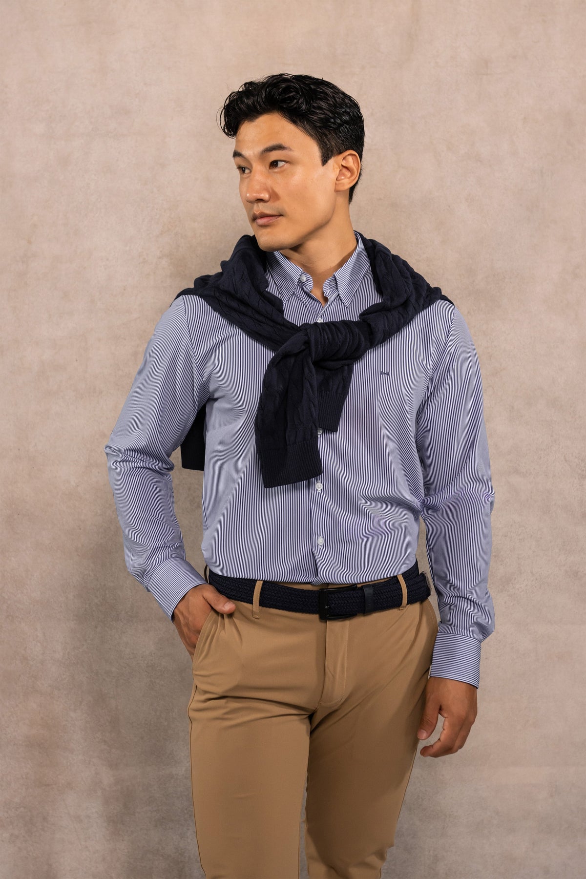 Camisa Performance Antiarrugas Rayas Azul Claro