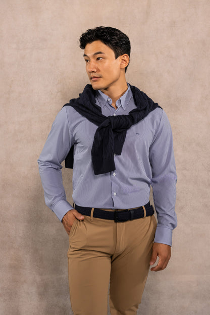 Camisa Performance Antiarrugas Rayas Azul Claro