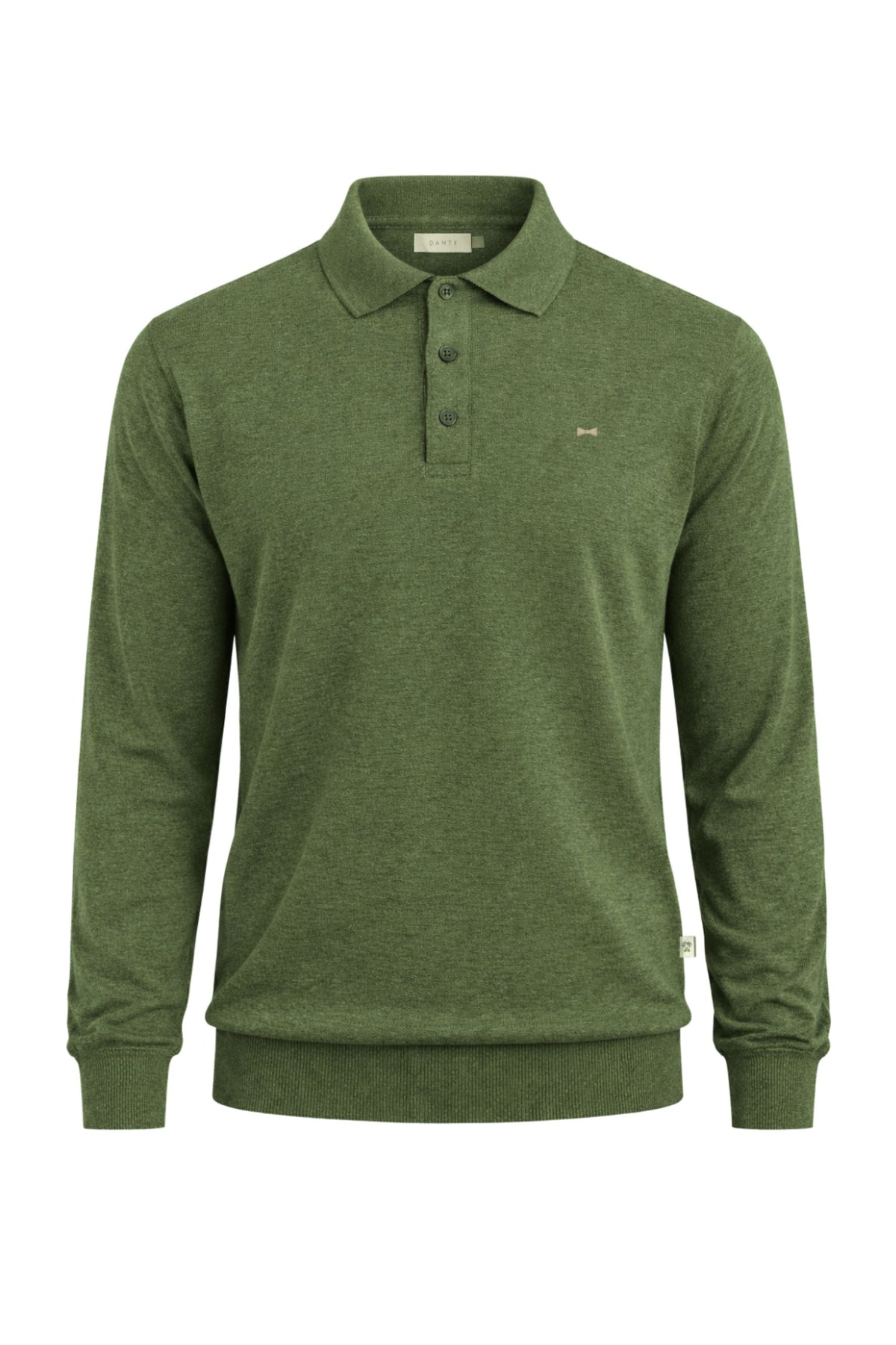 Polera Cuello Polo Tejido Manga Larga Verde Militar