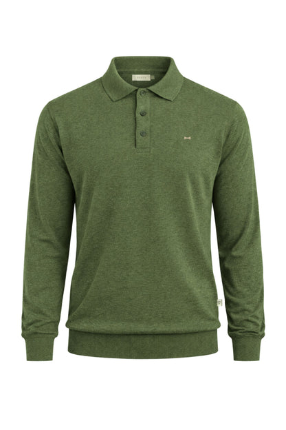 Polera Cuello Polo Tejido Manga Larga Verde Militar