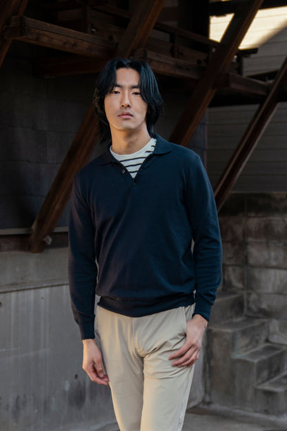 Polera Cuello Polo Tejido Manga Larga Midnight