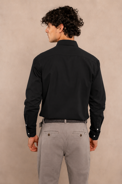 Camisa Antimanchas Popelina Negro Logo Gris Claro