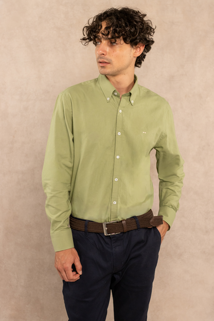 Camisa Antimanchas Oxford Verde Sage Logo Contraste - Talla Regular