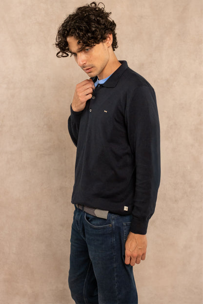 Polera Cuello Polo Tejido Manga Larga Midnight