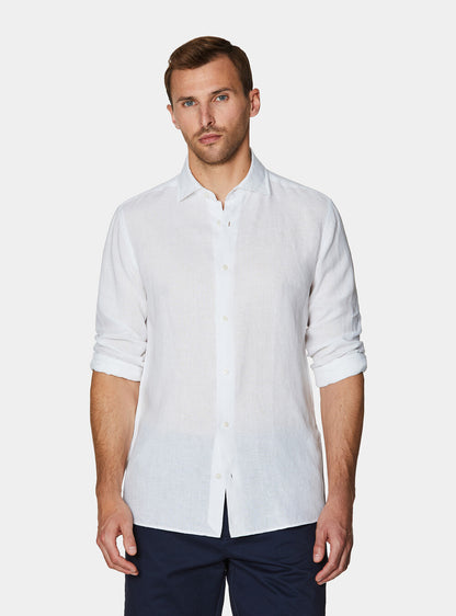 Camisa 100% lino con cuello semifrances
