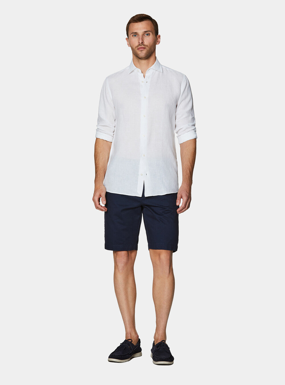 Camisa 100% lino con cuello semifrances