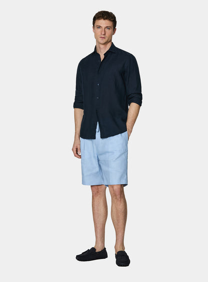 Camisa 100% lino con cuello semifrances