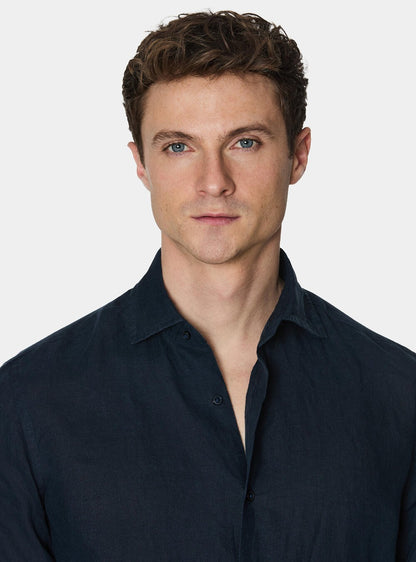 Camisa 100% lino con cuello semifrances