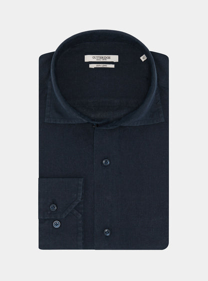 Camisa 100% lino con cuello semifrances