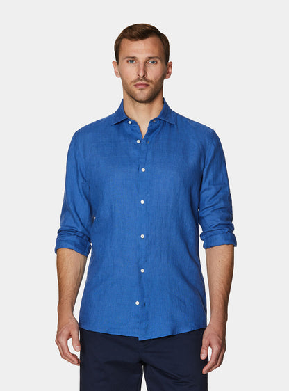 Camisa 100% lino con cuello semifrances
