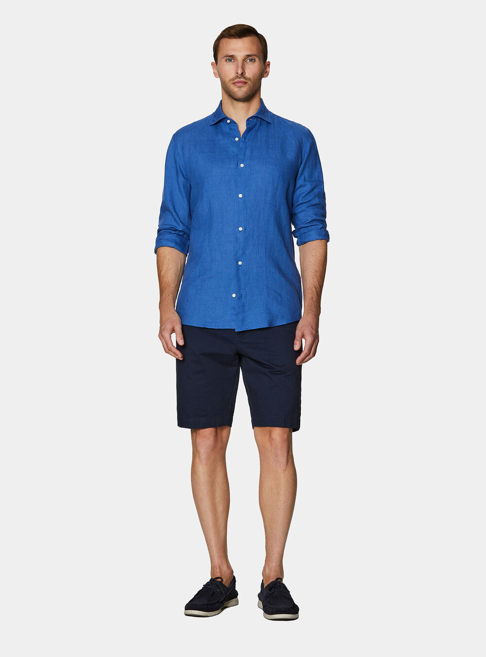 Camisa 100% lino con cuello semifrances
