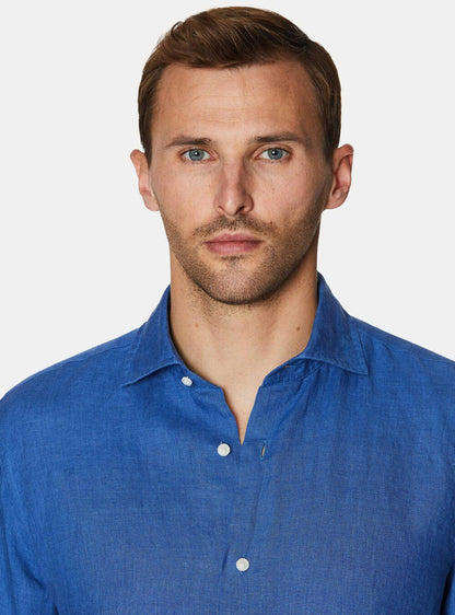 Camisa 100% lino con cuello semifrances