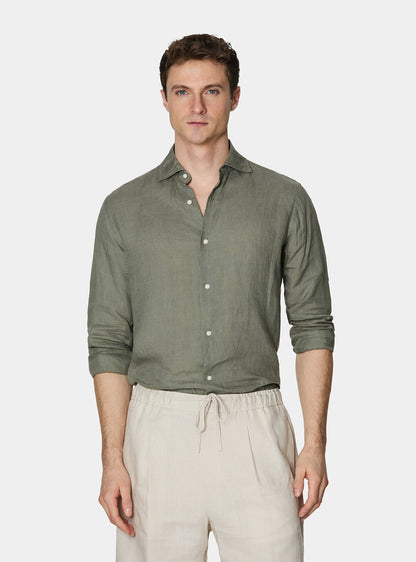 Camisa 100% lino con cuello semifrances