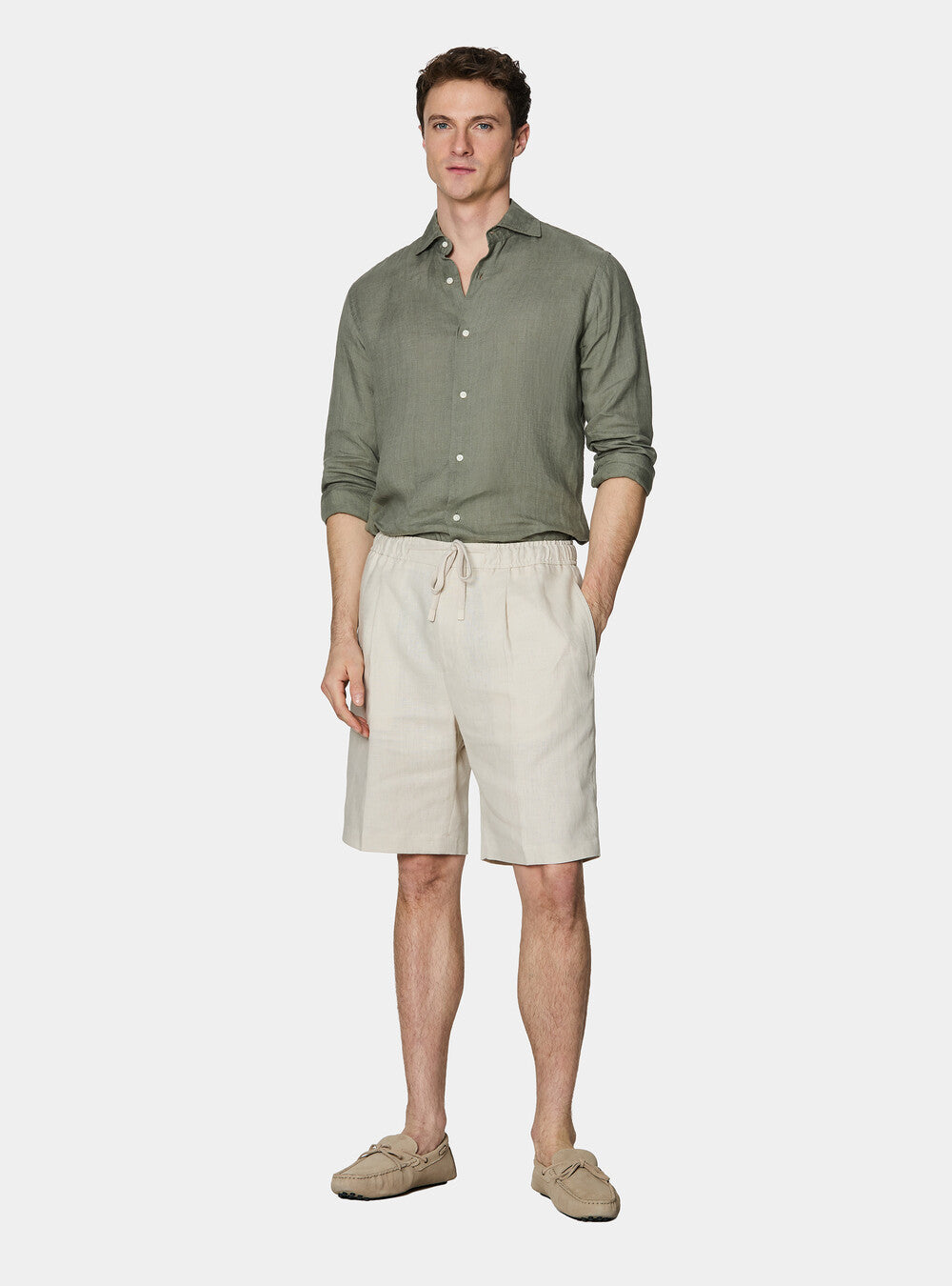 Camisa 100% lino con cuello semifrances