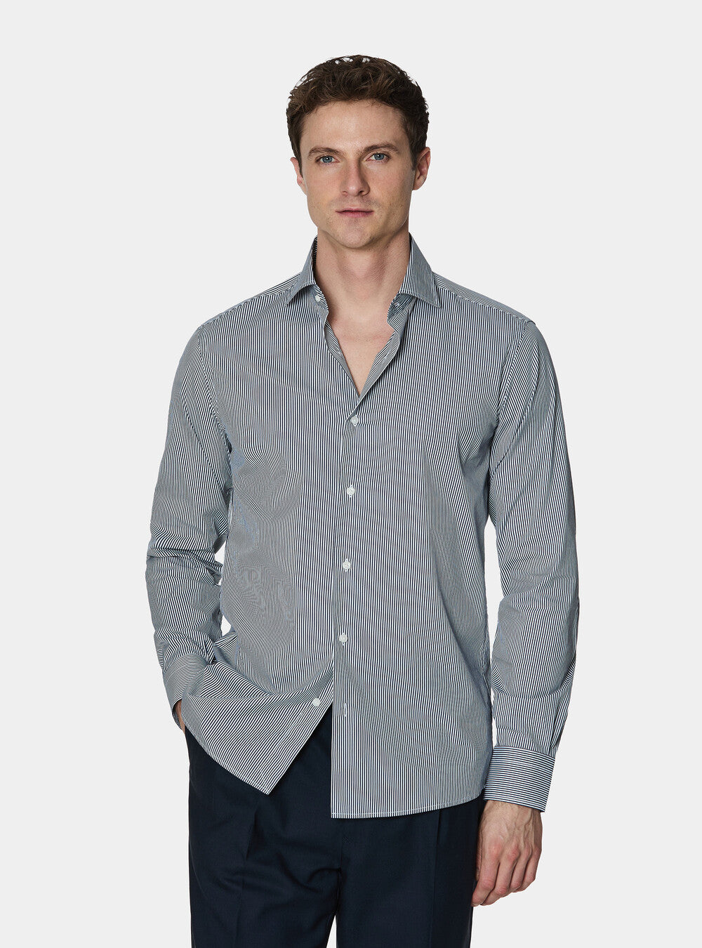 Camisa de rayas de popelín de algodón elástico